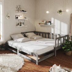 Vidaxl Výsuvná posteľ, 2 x (90x200) cm, sivá, masívne borovicové drevo