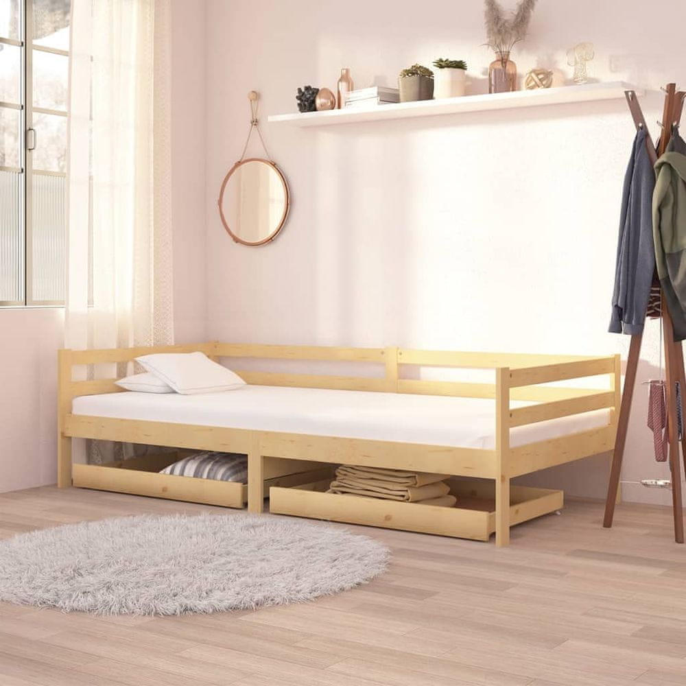 Vidaxl Denná posteľ so zásuvkami 90x200 cm borovicové drevo