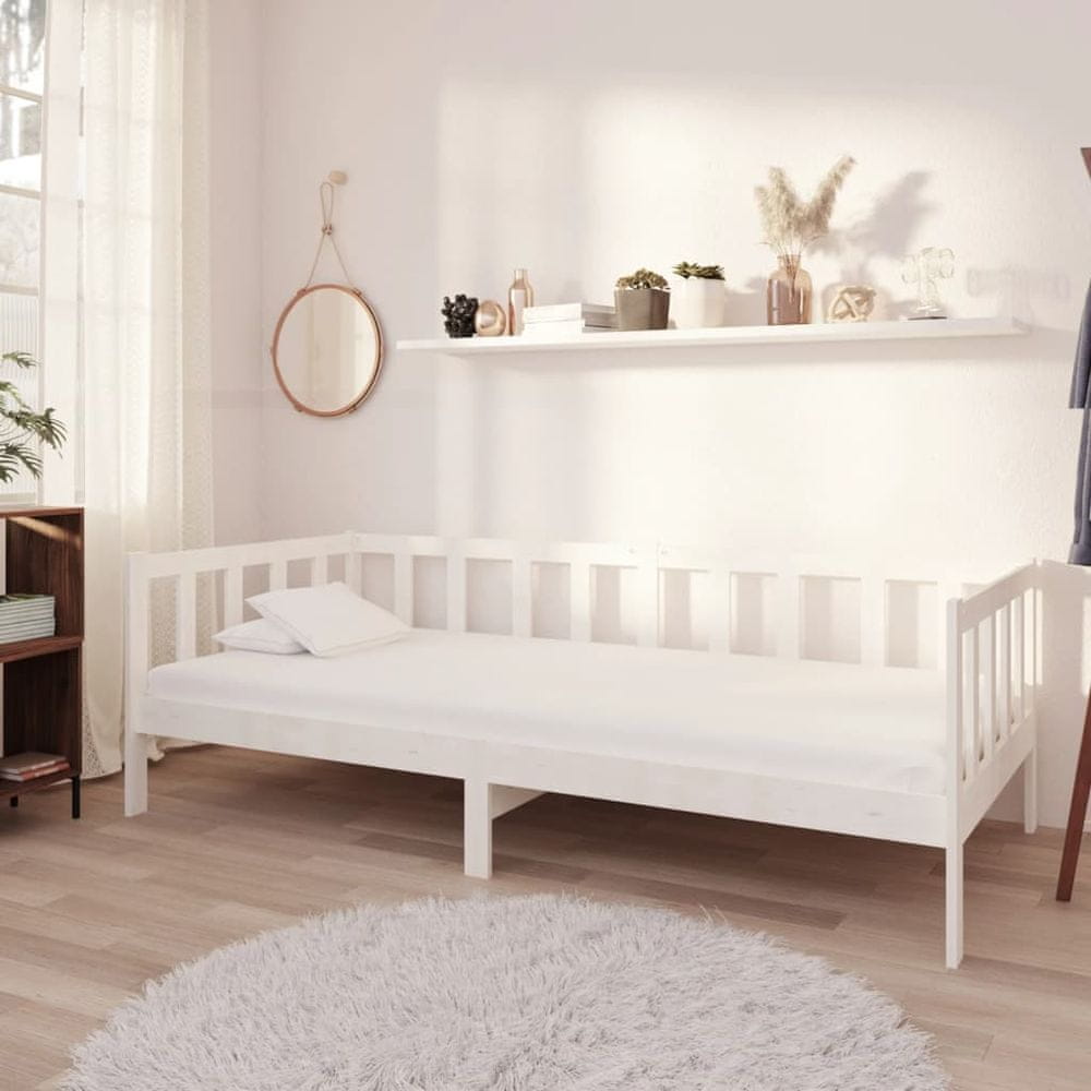Vidaxl Denná posteľ s matracom 90x200 cm biela borovicové drevo