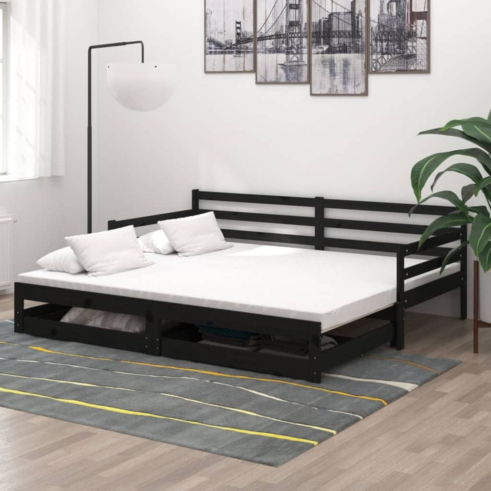 Petromila vidaXL Rozkladacia denná posteľ 2x(90x200)cm, čierna, borovicový masív