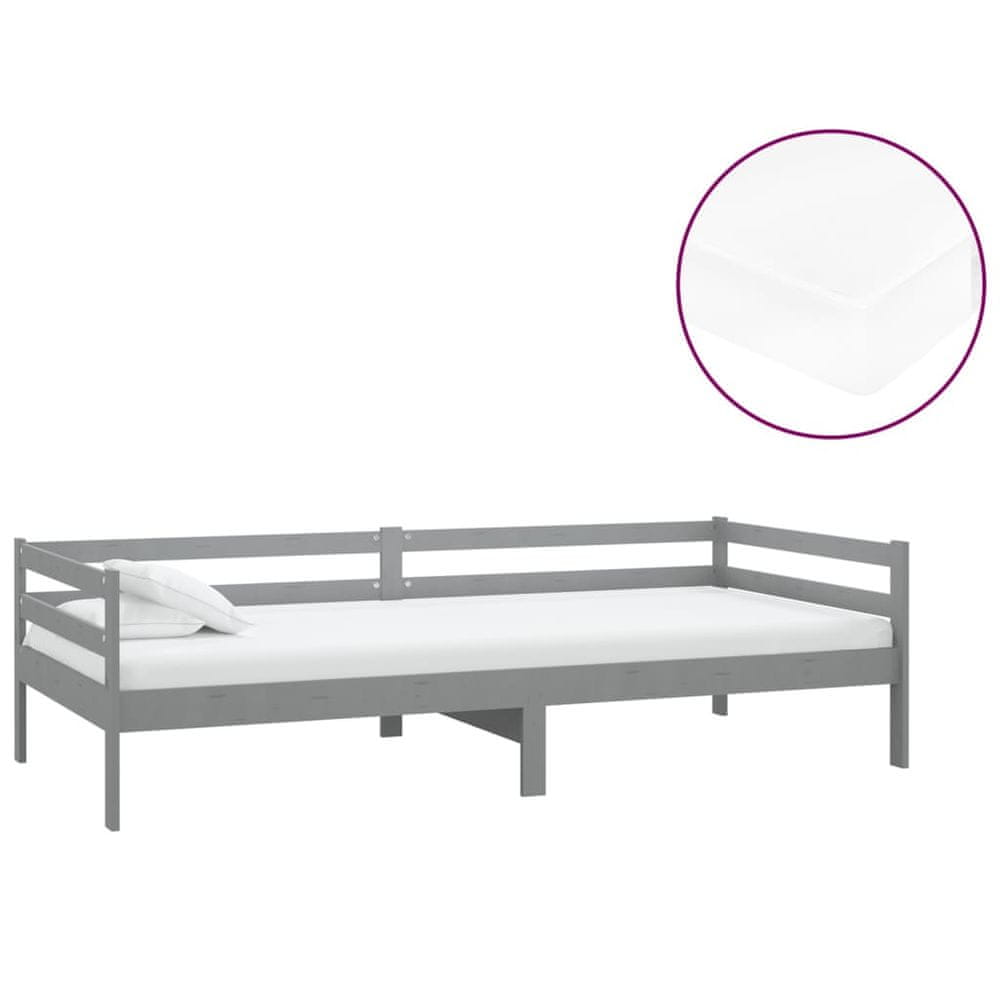 Vidaxl Denná posteľ s matracom 90x200 cm, sivá, borovicový masív