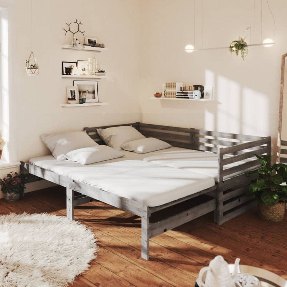 Vidaxl Rozkladacia denná posteľ 2x(90x200) cm sivá borovicové drevo
