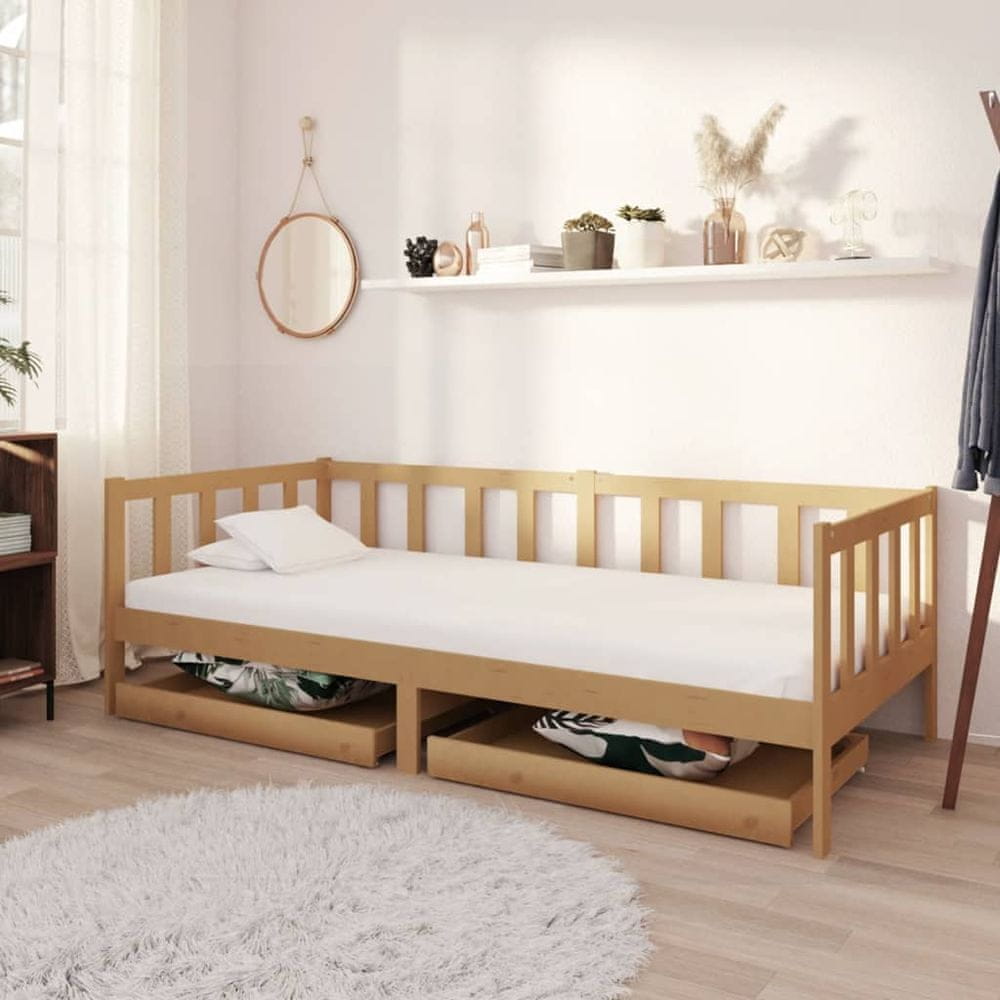 Vidaxl Denná posteľ so zásuvkami 90x200 cm hnedá borovicové drevo