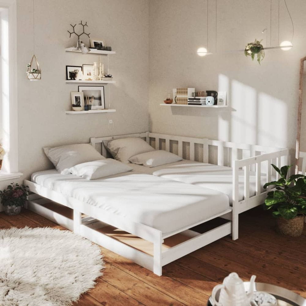 Vidaxl Rozkladacia denná posteľ 2x(90x200) cm biela borovicové drevo
