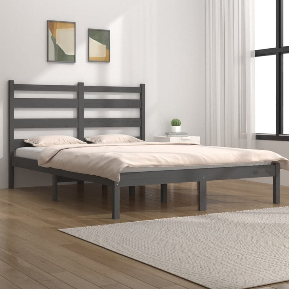 Vidaxl Rám postele, sivý, masívne borovicové drevo, 135x190 cm, dvojlôžko