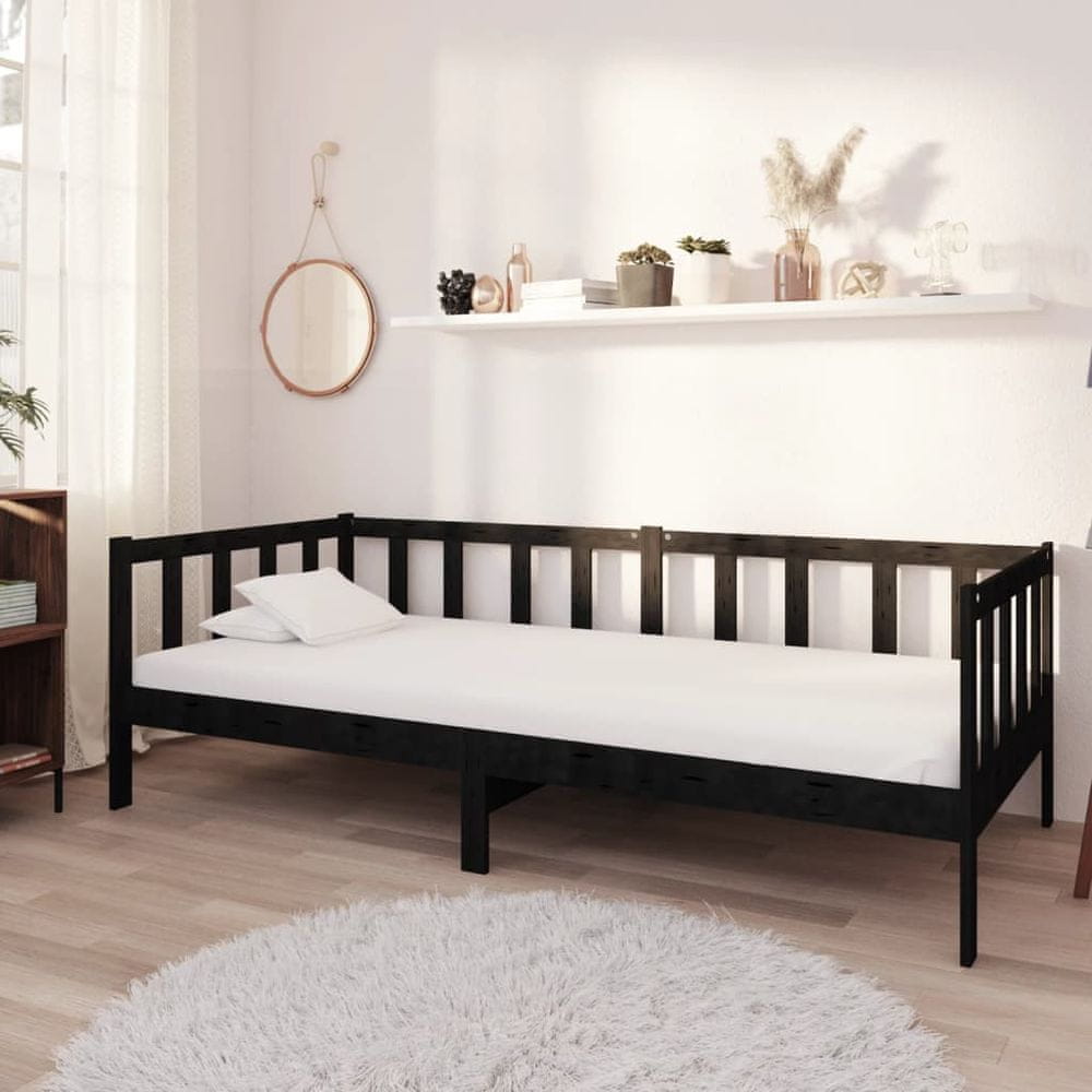 Vidaxl Denná posteľ s matracom 90x200 cm čierna borovicový masív