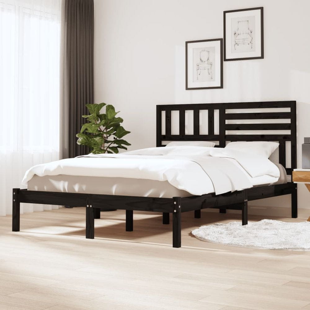 Vidaxl Rám postele, čierny, masívne drevo, 150x200 cm, 5FT, veľkosť King Size