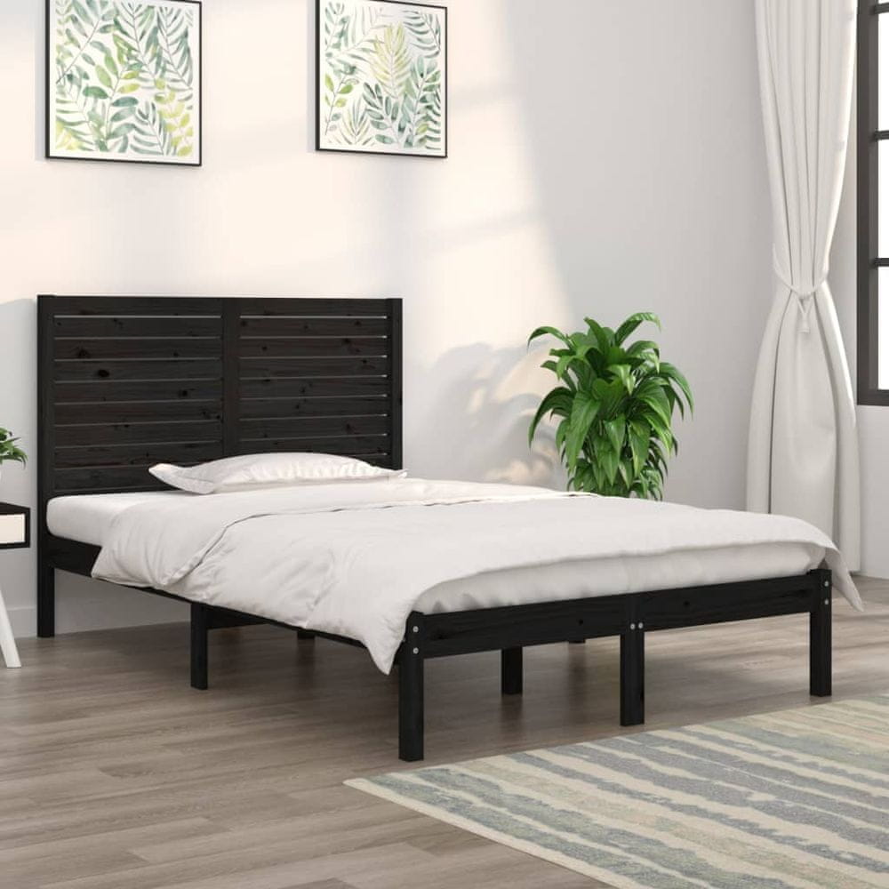 Vidaxl Rám postele, čierny, masívne drevo, 135x190 cm, dvojlôžková posteľ
