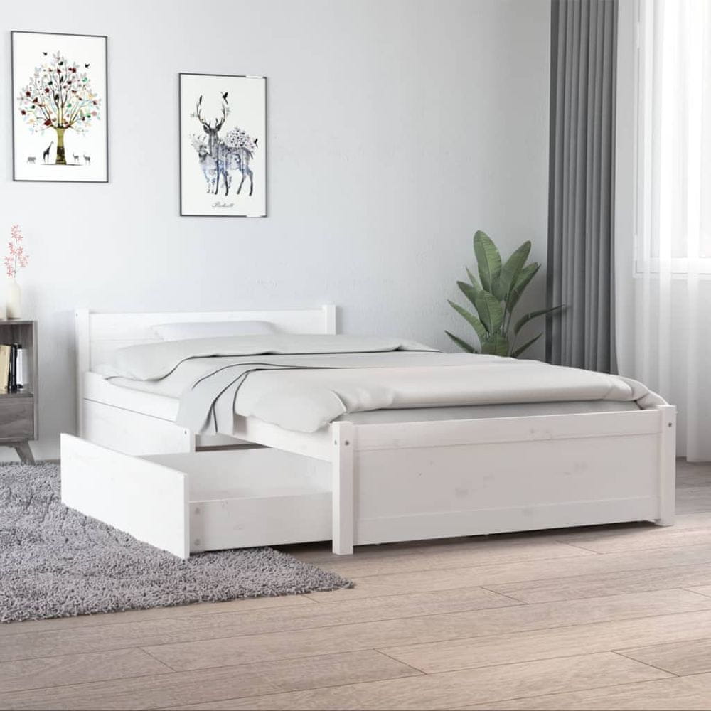 Vidaxl Rám postele so zásuvkami, biely, 90x190 cm, jednolôžkový