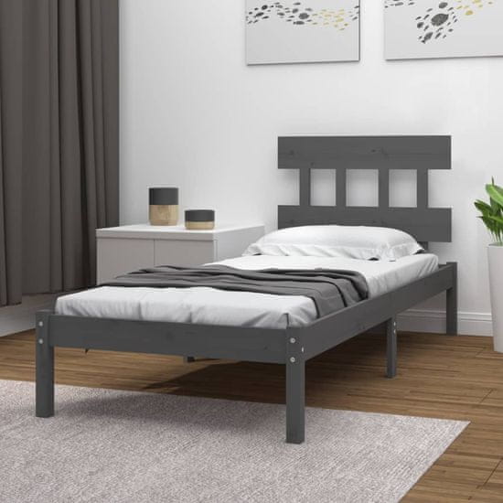Vidaxl Rám postele, sivý, z masívneho dreva, 75x190 cm, jednolôžkový