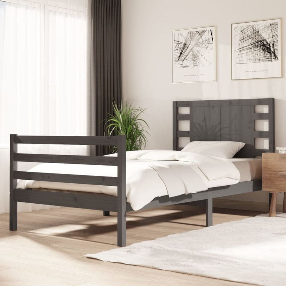 Vidaxl Rám postele, sivý, masívne borovicové drevo, 90x200 cm