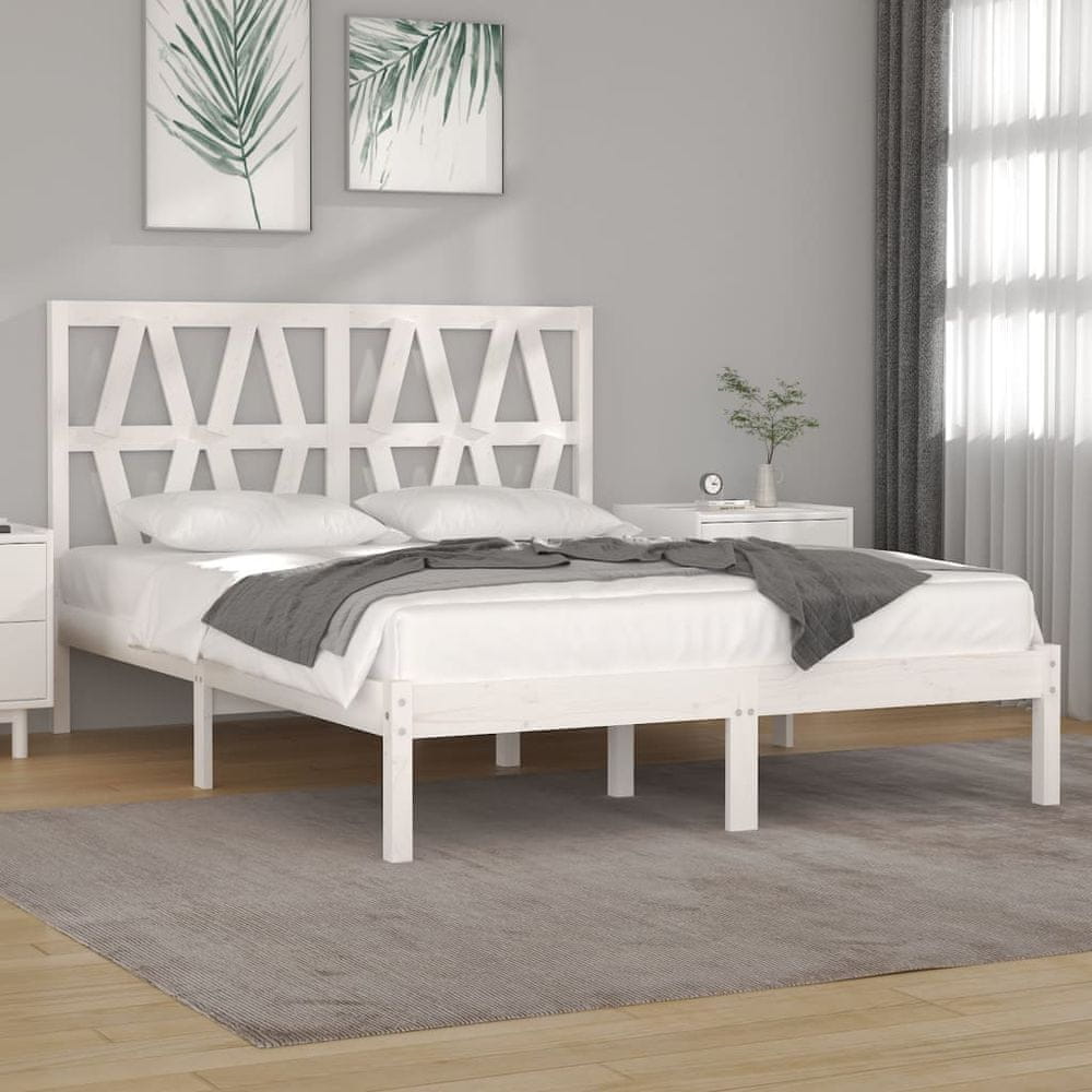 Vidaxl Rám postele, biely, masívne borovicové drevo, 140x190 cm