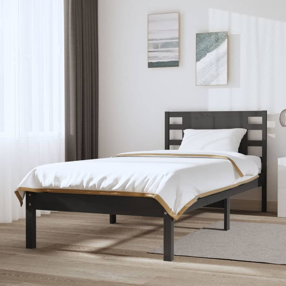 Vidaxl Rám postele, sivý, masívne borovicové drevo, 100 x 200 cm