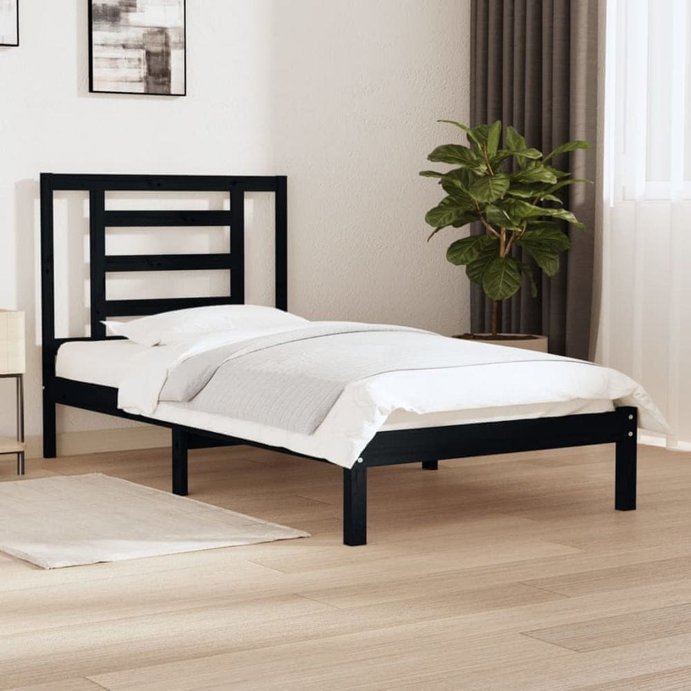 Vidaxl Rám postele, čierny, masívne borovicové drevo, 100 x 200 cm