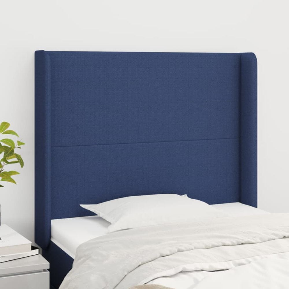 Vidaxl Čelo postele so záhybmi modré 93x16x118/128 cm látka