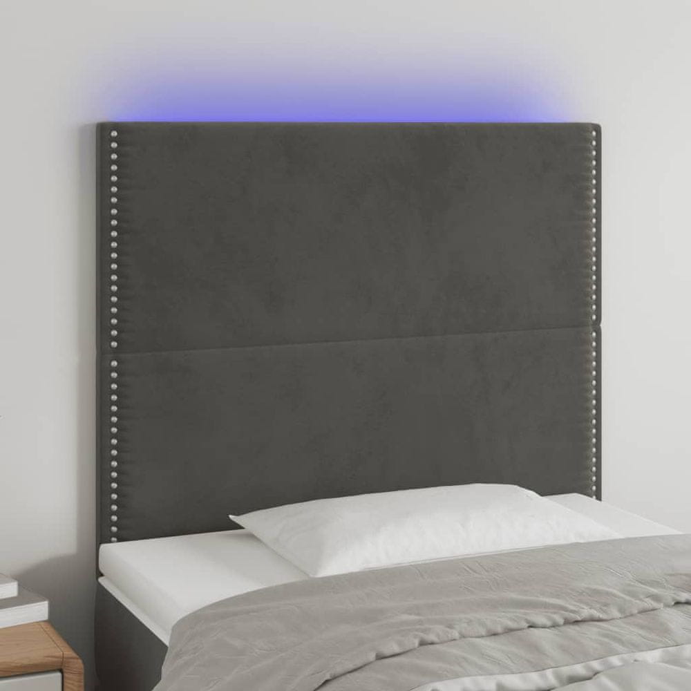 shumee Čelo postele s LED tmavosivé 90x5x118/128 cm zamat