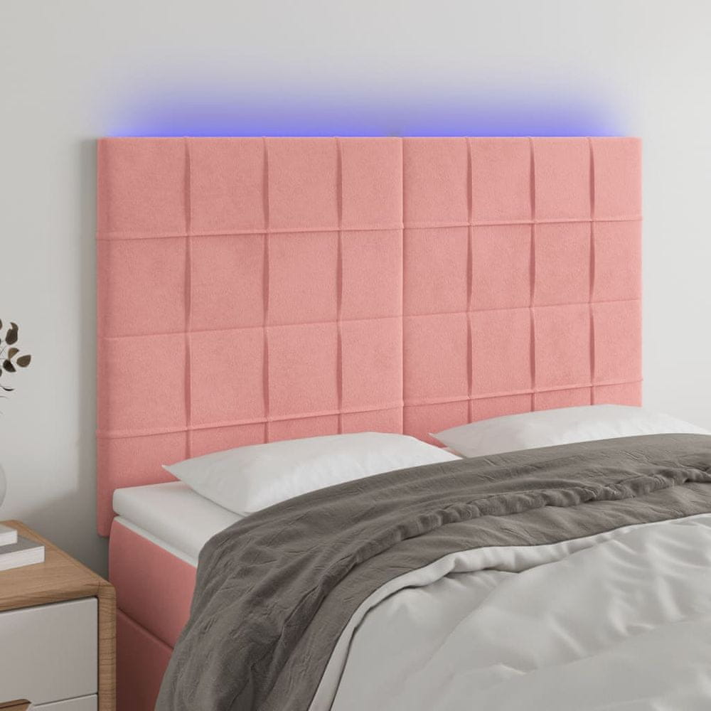 Vidaxl Čelo postele s LED ružové 144x5x118/128 cm zamat