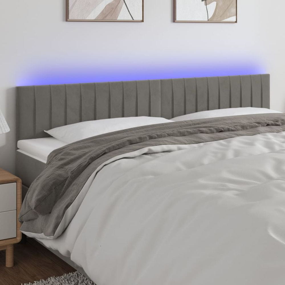 Vidaxl Čelo postele s LED bledosivé 200x5x78/88 cm zamat