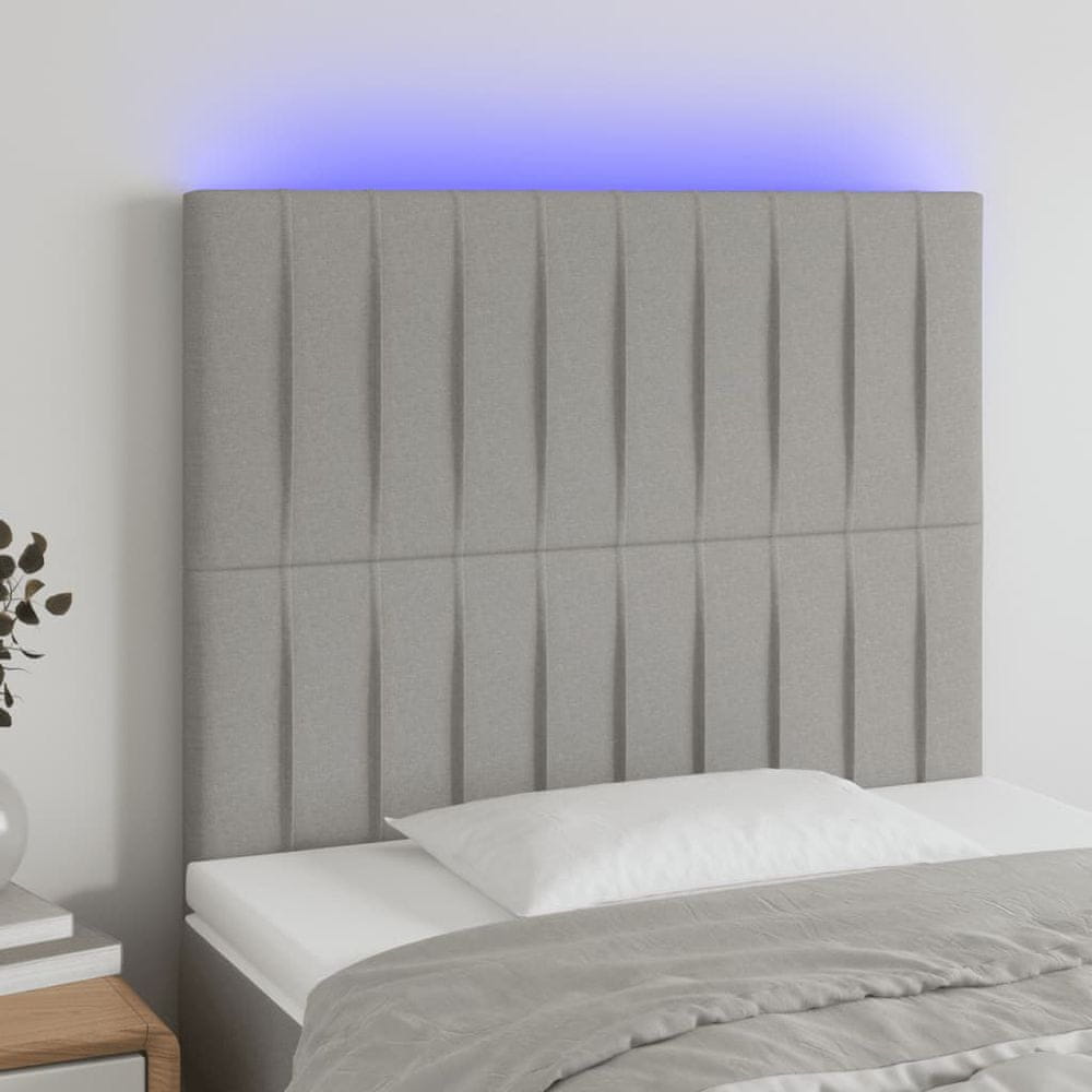 Vidaxl Čelo postele s LED bledosivé 90x5x118/128 cm látka