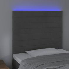 shumee Čelo postele s LED tmavosivé 100x5x118/128 cm zamat