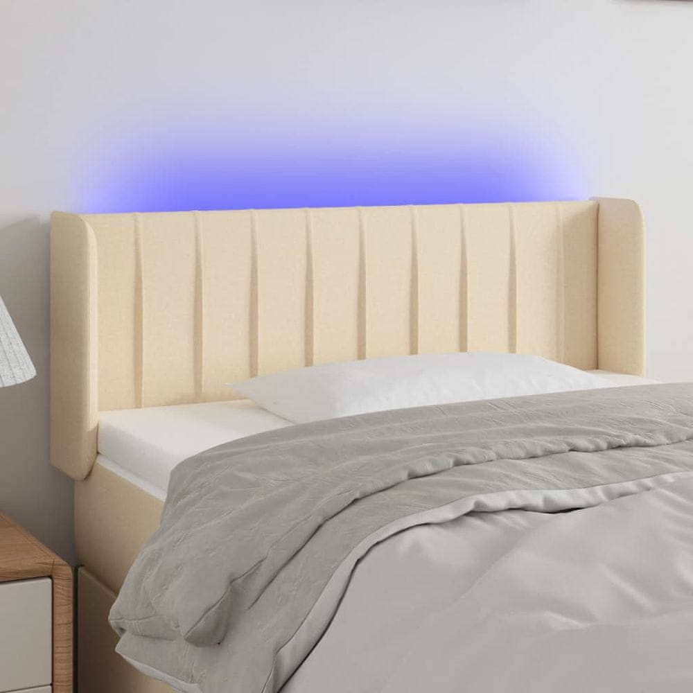 Vidaxl Čelo postele s LED krémové 103x16x78/88 cm látka