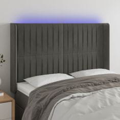 shumee Čelo postele s LED tmavosivé 147x16x118/128 cm zamat