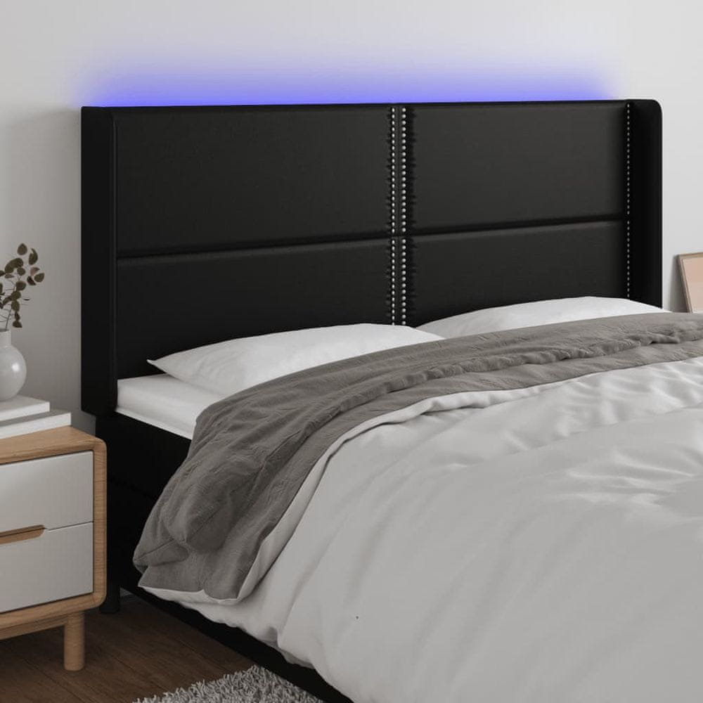 Vidaxl Čelo postele s LED čierne 203x16x118/128 cm umelá koža