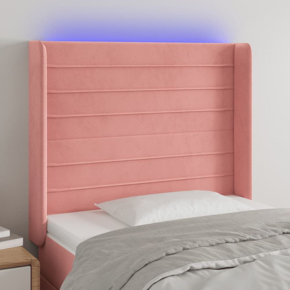 Vidaxl Čelo postele s LED ružové 103x16x118/128 cm zamat