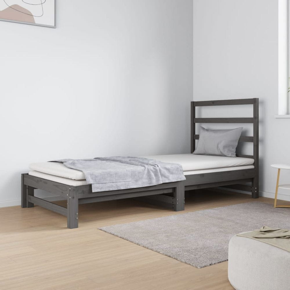 Vidaxl Rozkladacia denná posteľ sivá 2x(90x190) cm borovicový masív