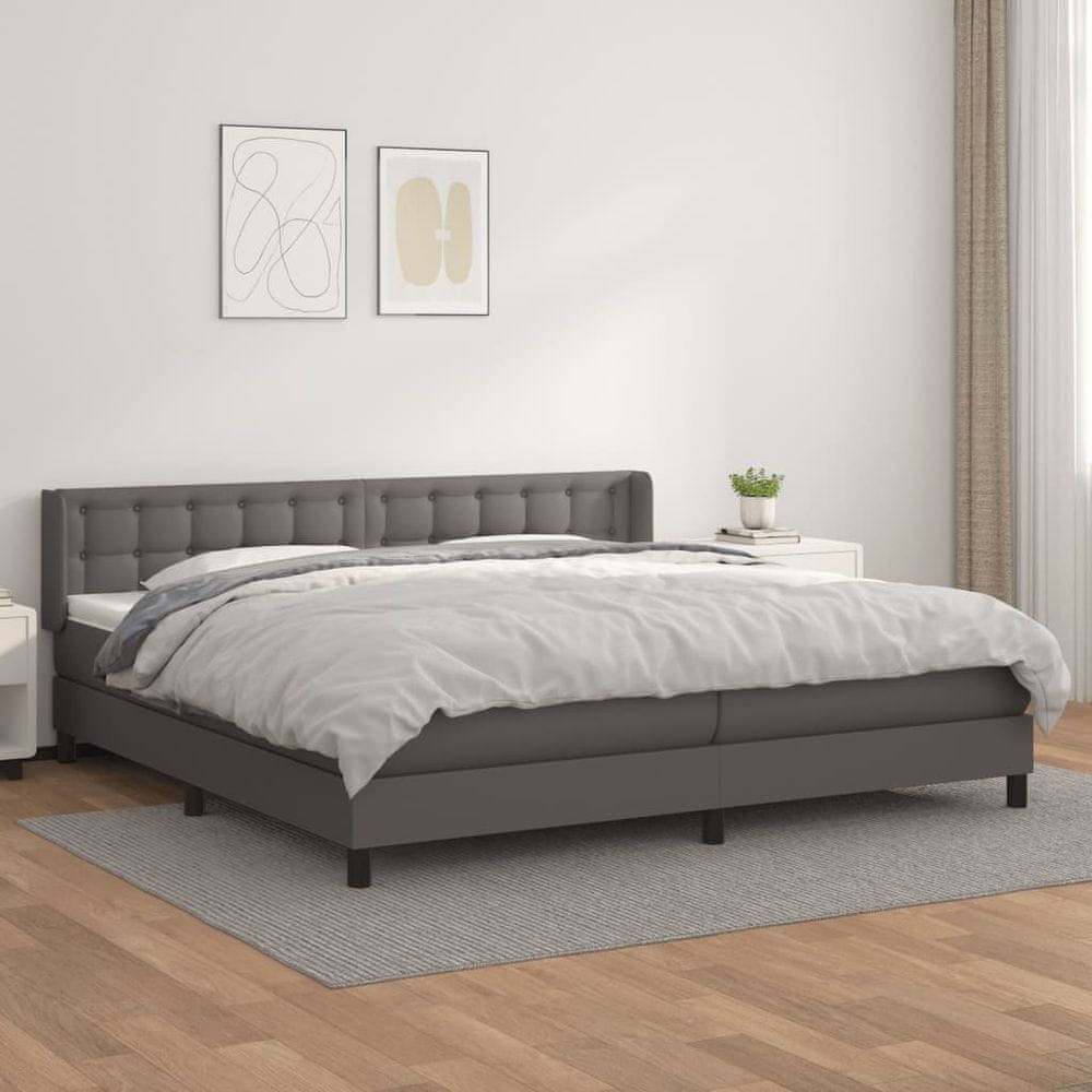 shumee Boxspring posteľ s matracom sivá 200x200 cm umelá koža