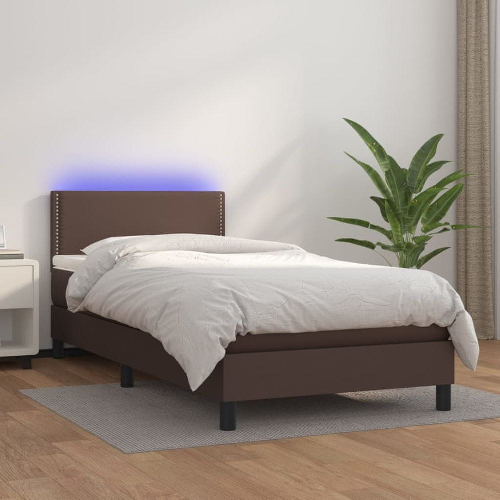 Petromila vidaXL Boxspring posteľ s matracom a LED hnedá 80x200 cm umelá koža