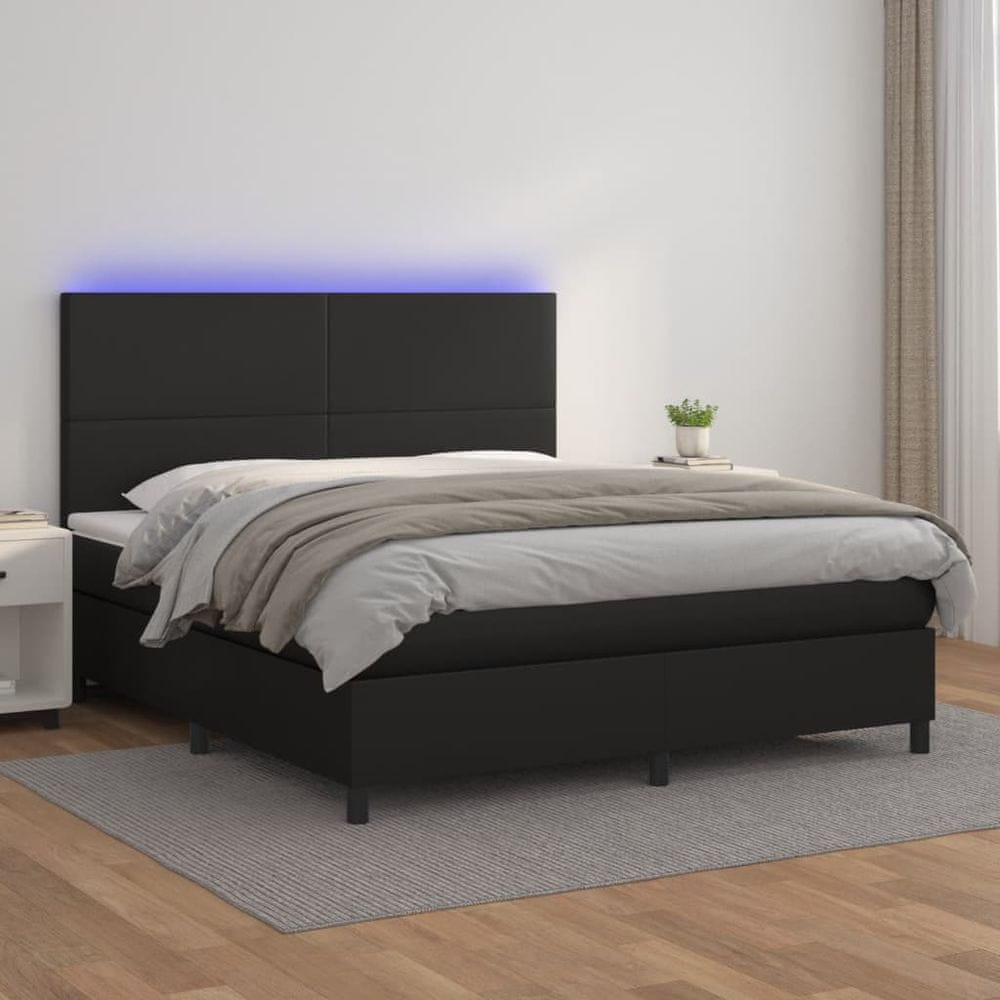 Vidaxl Boxspring posteľ s matracom a LED čierna 180x200 cm umelá koža