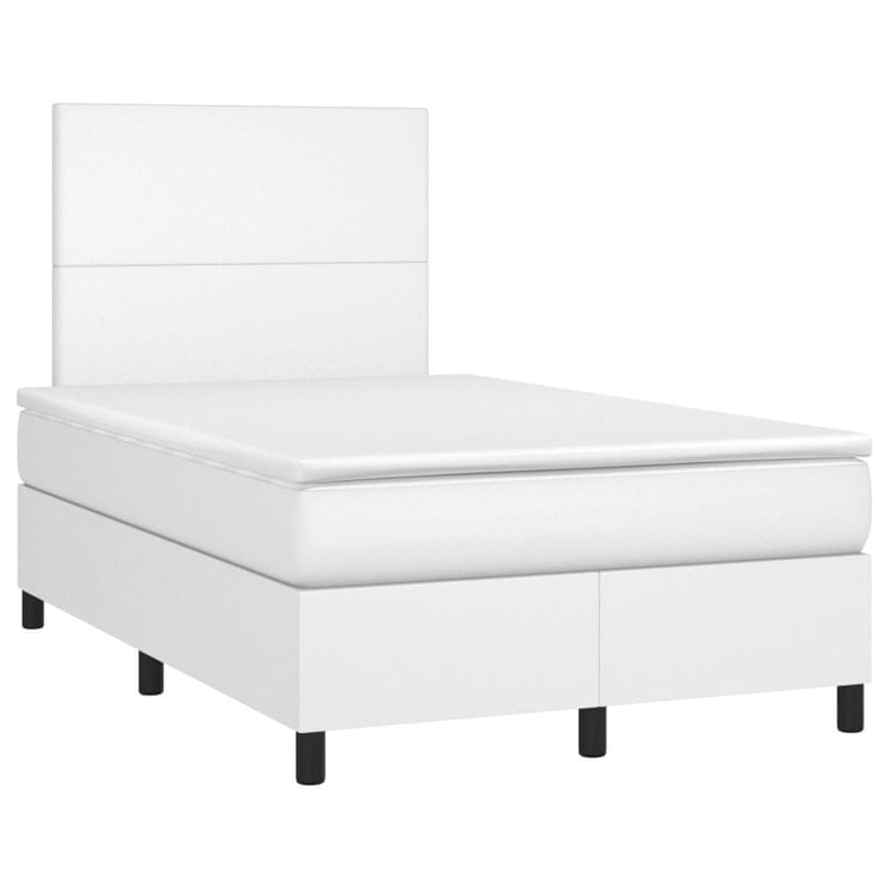 Vidaxl Boxspring posteľ s matracom a LED, biela 120x190 cm, umelá koža