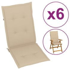 Vidaxl Podložky na záhradné stoličky 6 ks, béžové 120x50x4 cm