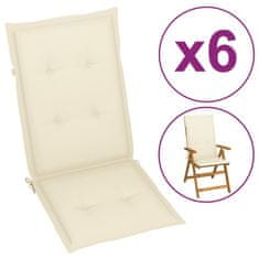 Vidaxl Podložky na záhradné stoličky 6 ks, krémové 120x50x4 cm