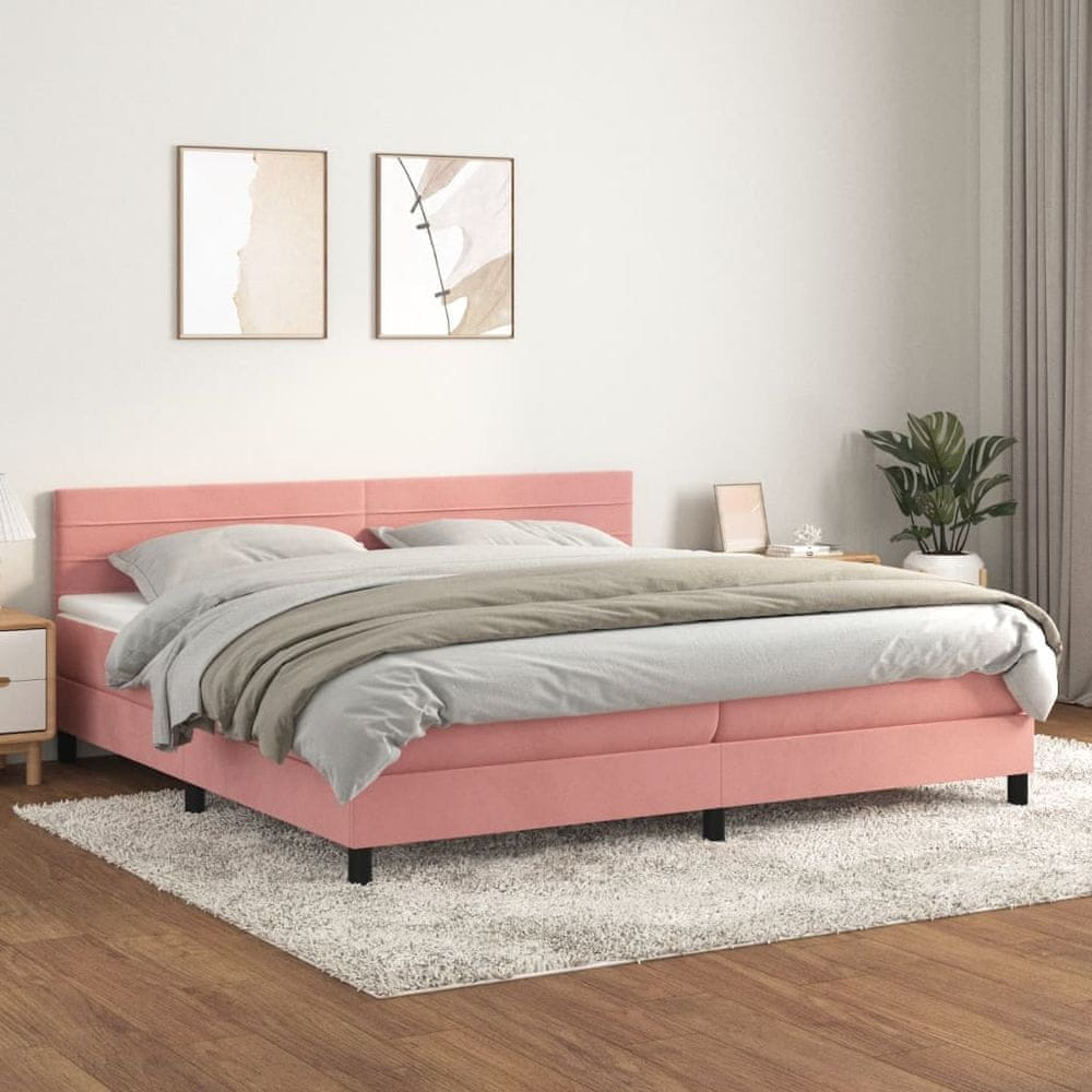 shumee Posteľný rám boxsping s matracom ružový200x200 cm zamat