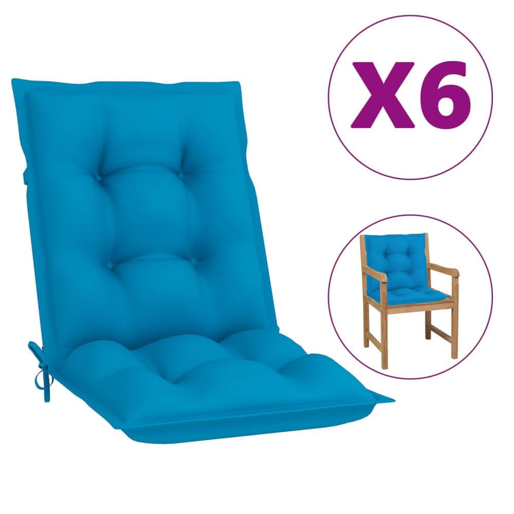 Vidaxl Podložky na záhradné stoličky 6 ks, modré 100x50x7 cm