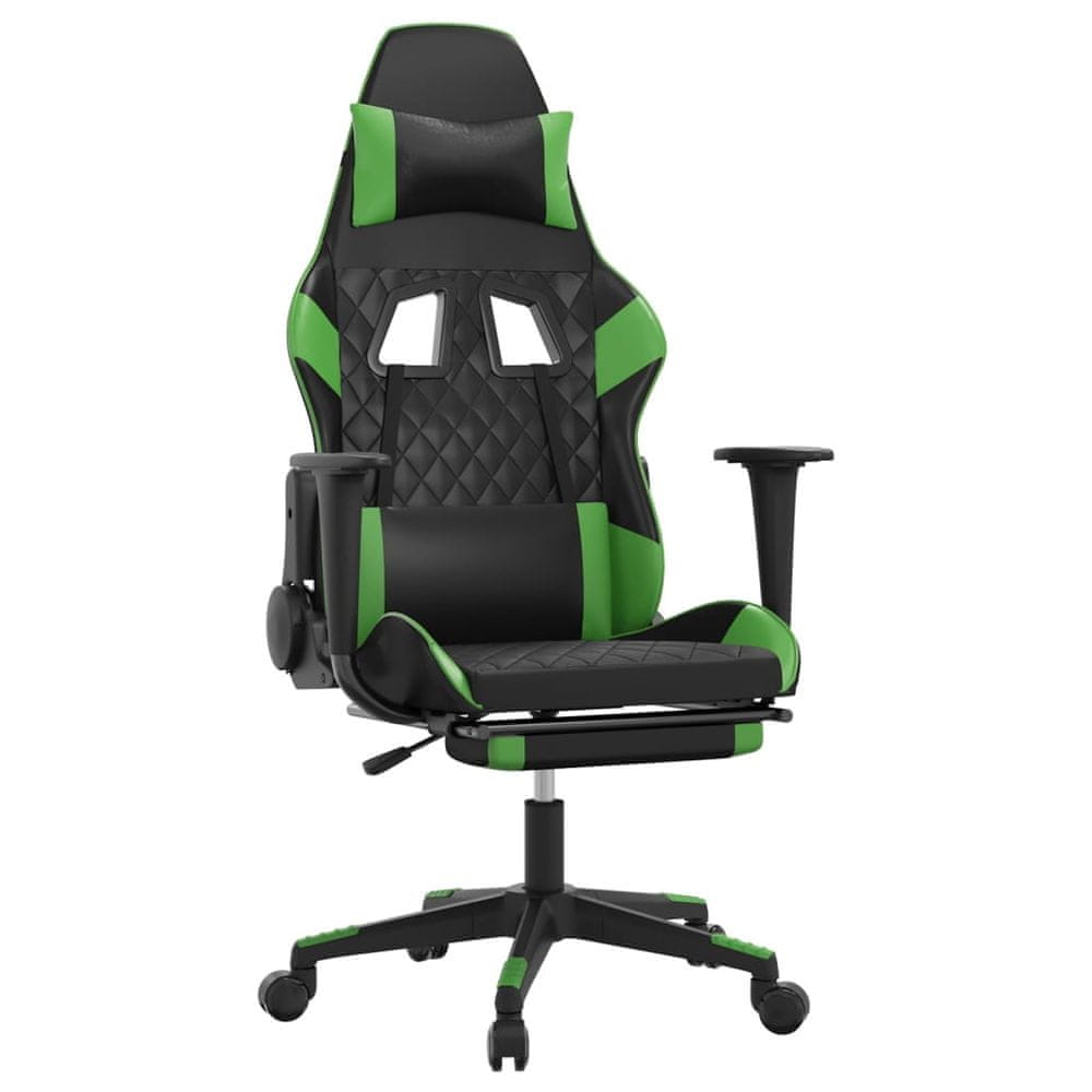 Vidaxl Herná stolička s podnožkou čierna a zelená umelá koža