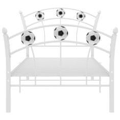 Vidaxl Rám postele s futbalovým dizajnom biely kov 90x200 cm