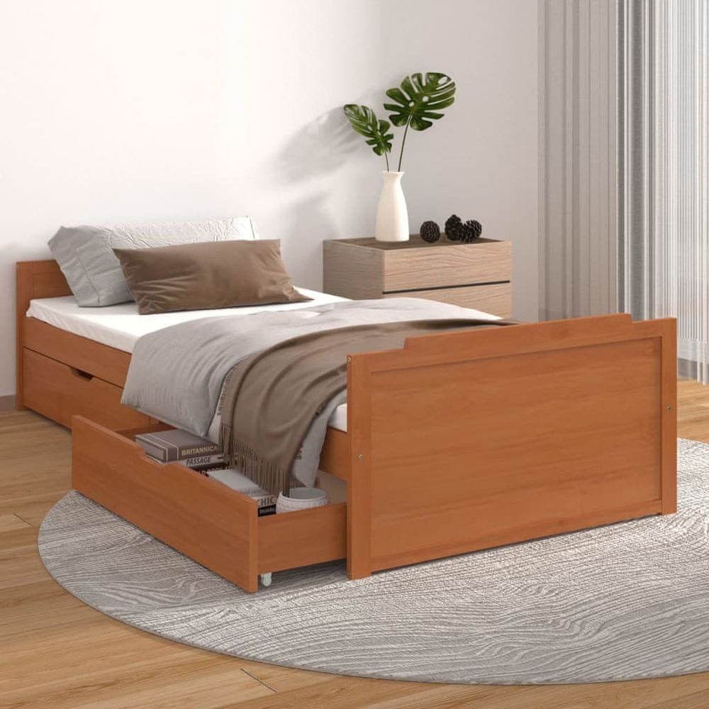 Vidaxl Rám postele so zásuvkami, medovo hnedý, borovica, 90 x 200 cm