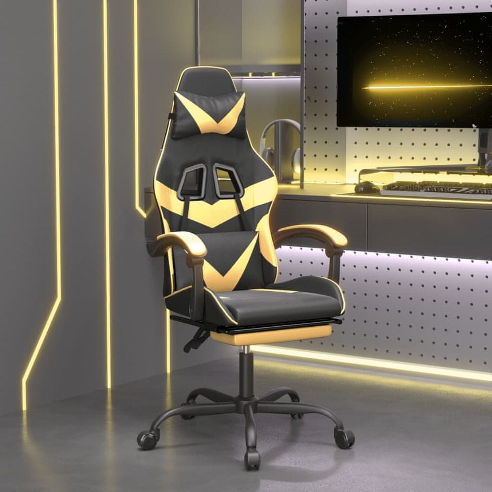 Vidaxl Otočná herná stolička s podnožkou čierna a zlatá umelá koža
