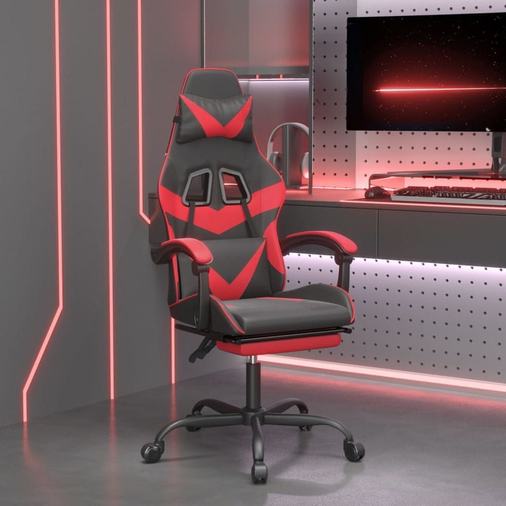 Vidaxl Otočná herná stolička s podnožkou čierna a červená umelá koža