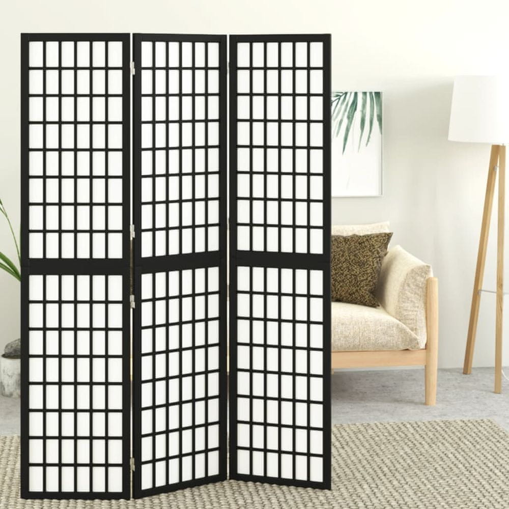 Vidaxl Skladací paraván s 3 panelmi japonský štýl 120x170 cm čierny