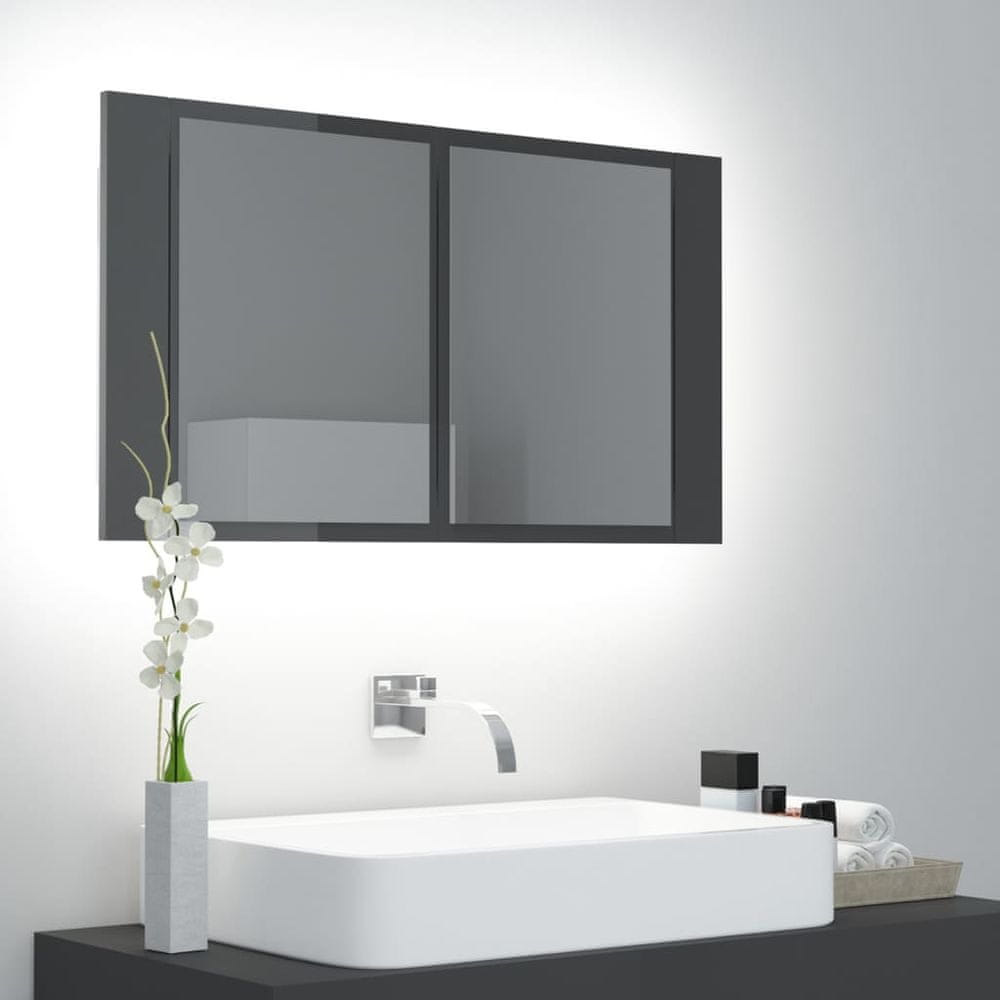 Vidaxl LED kúpeľňová zrkadlová skrinka lesklá sivá 80x12x45 cm