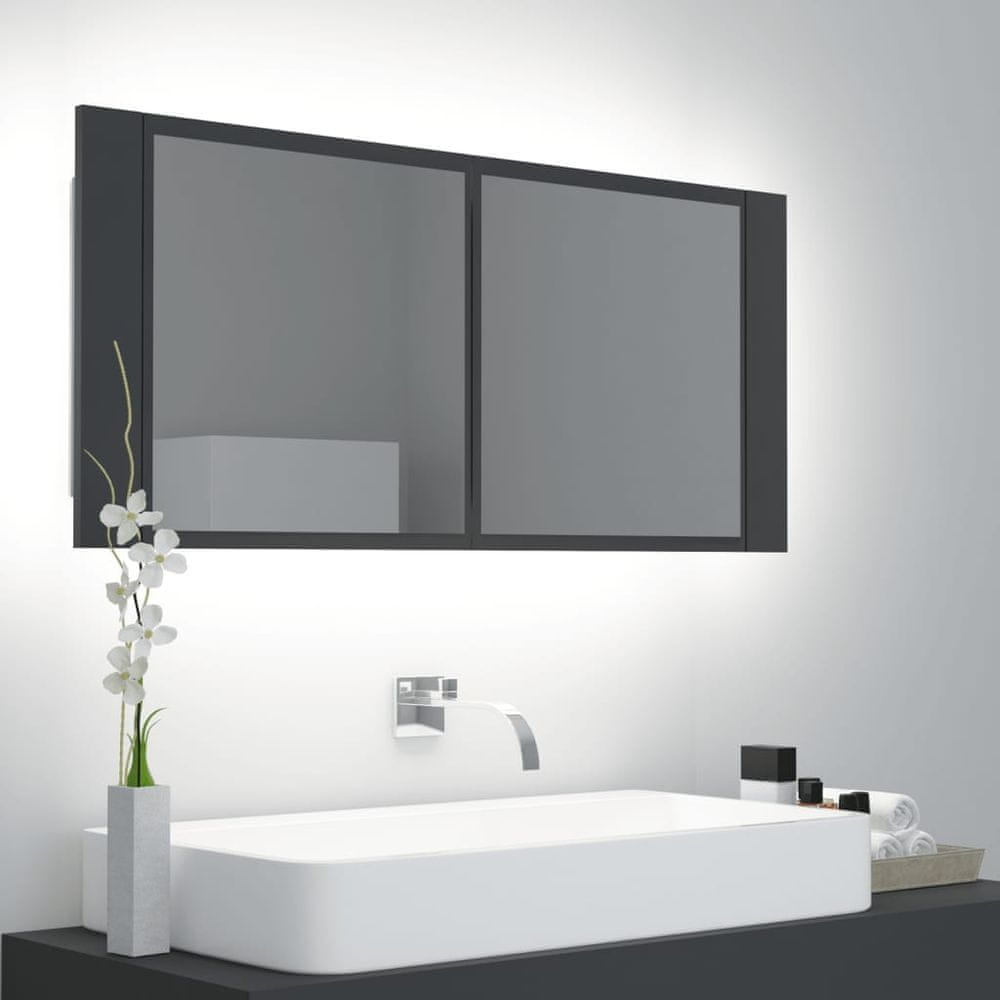 Vidaxl LED kúpeľňová zrkadlová skrinka sivá 100x12x45 cm