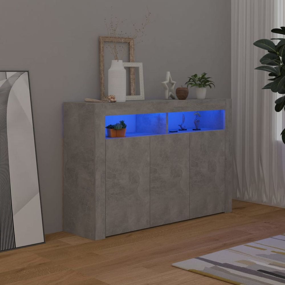 Vidaxl Komoda s LED svetlami betónová sivá 115,5x30x75 cm