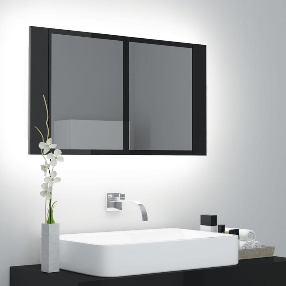 Vidaxl LED kúpeľňová zrkadlová skrinka lesklá čierna 80x12x45 cm