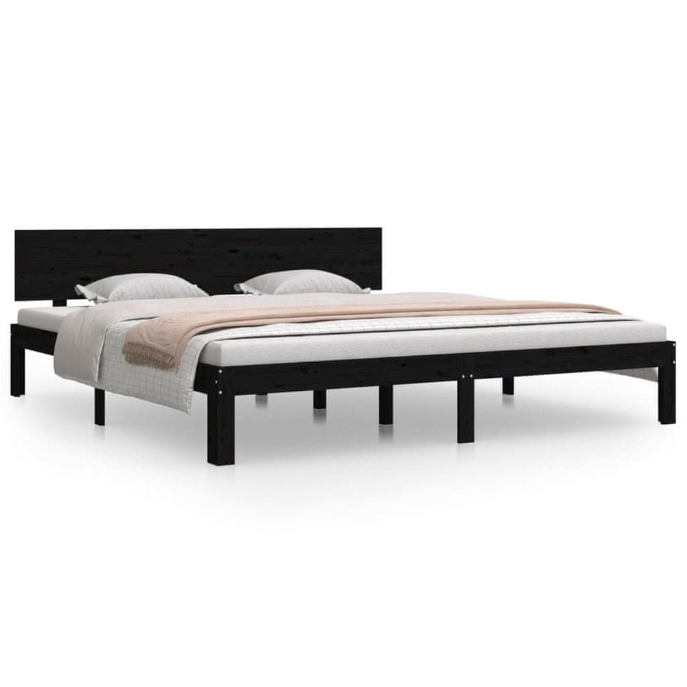 Vidaxl Rám postele, čierny, masívne drevo, 180x200 cm, Super King