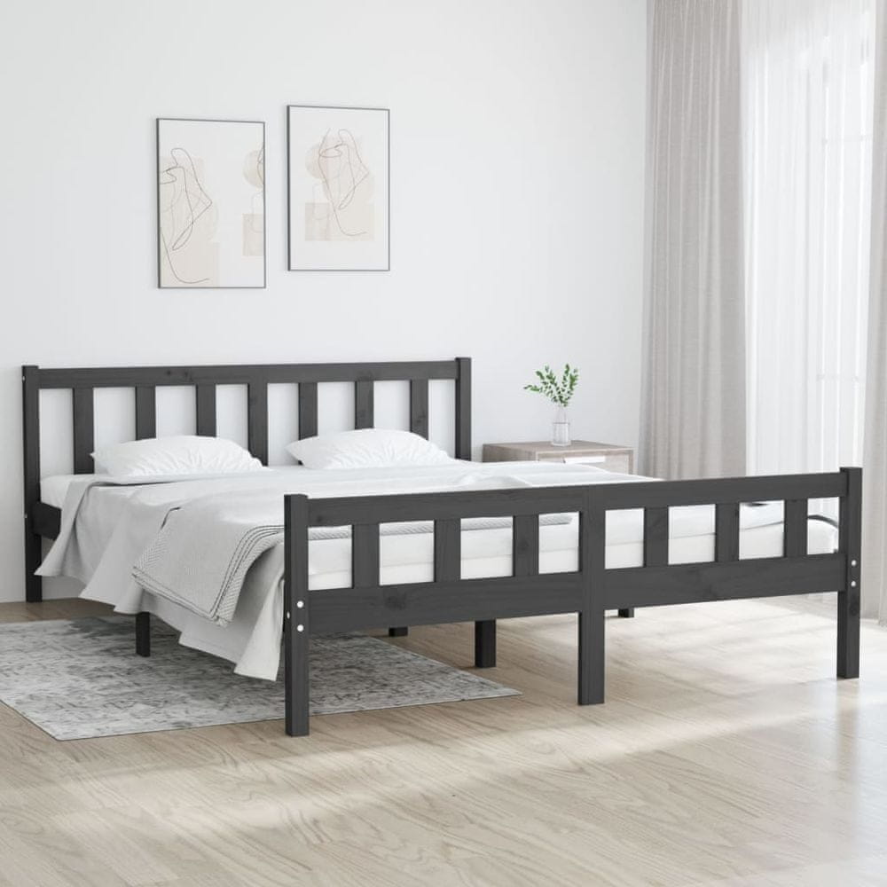 Vidaxl Rám postele, sivý, masívne drevo, 120 x 200 cm