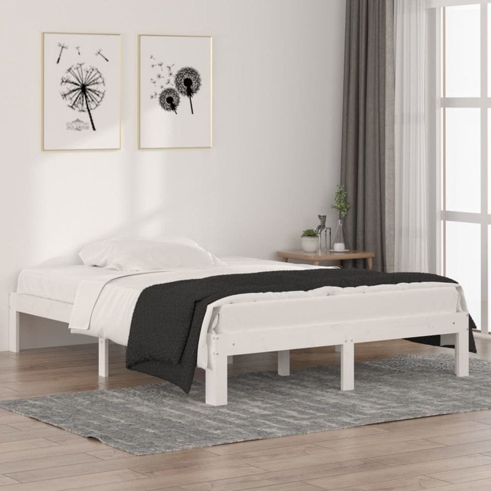 Vidaxl Rám postele, biely, masívne drevo, 135x190 cm, 4FT6, dvojlôžková